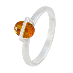 Citrine Solitaire Korean Silver Yellow Gemstone Delicate Glamorous Ring Jewelry