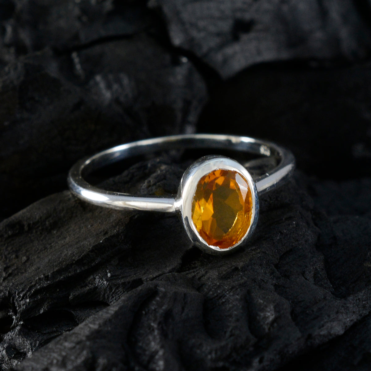 Citrine Solitaire Turkish Silver Yellow Gems Delicate Romantic Ring Jewelry
