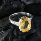 Citrine Solitaire German 925 Sterling Silver Yellow Gemstone Tiny Contemporary Ring Jewelry
