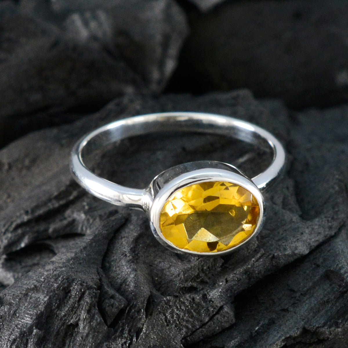 Citrine Solitaire Japanese 925 Sterling Silver Yellow Gemstone Dainty Contemporary Ring Jewelry