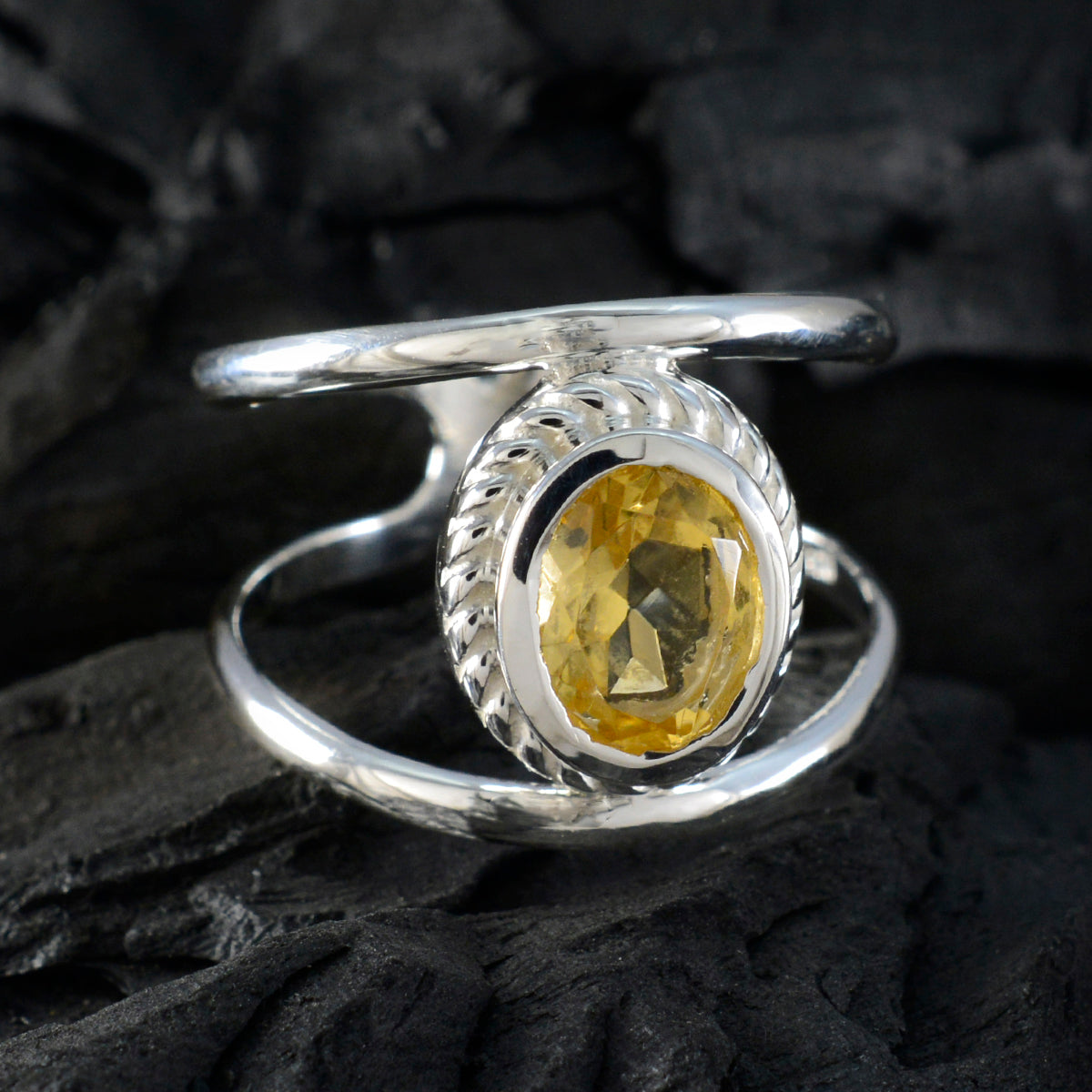 Citrine Solitaire Moroccan 92.5 Silver Yellow Gemstones Tiny Traditional Ring Jewellery