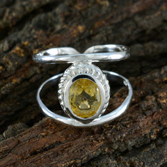 Citrine Solitaire Moroccan 92.5 Silver Yellow Gemstones Tiny Traditional Ring Jewellery