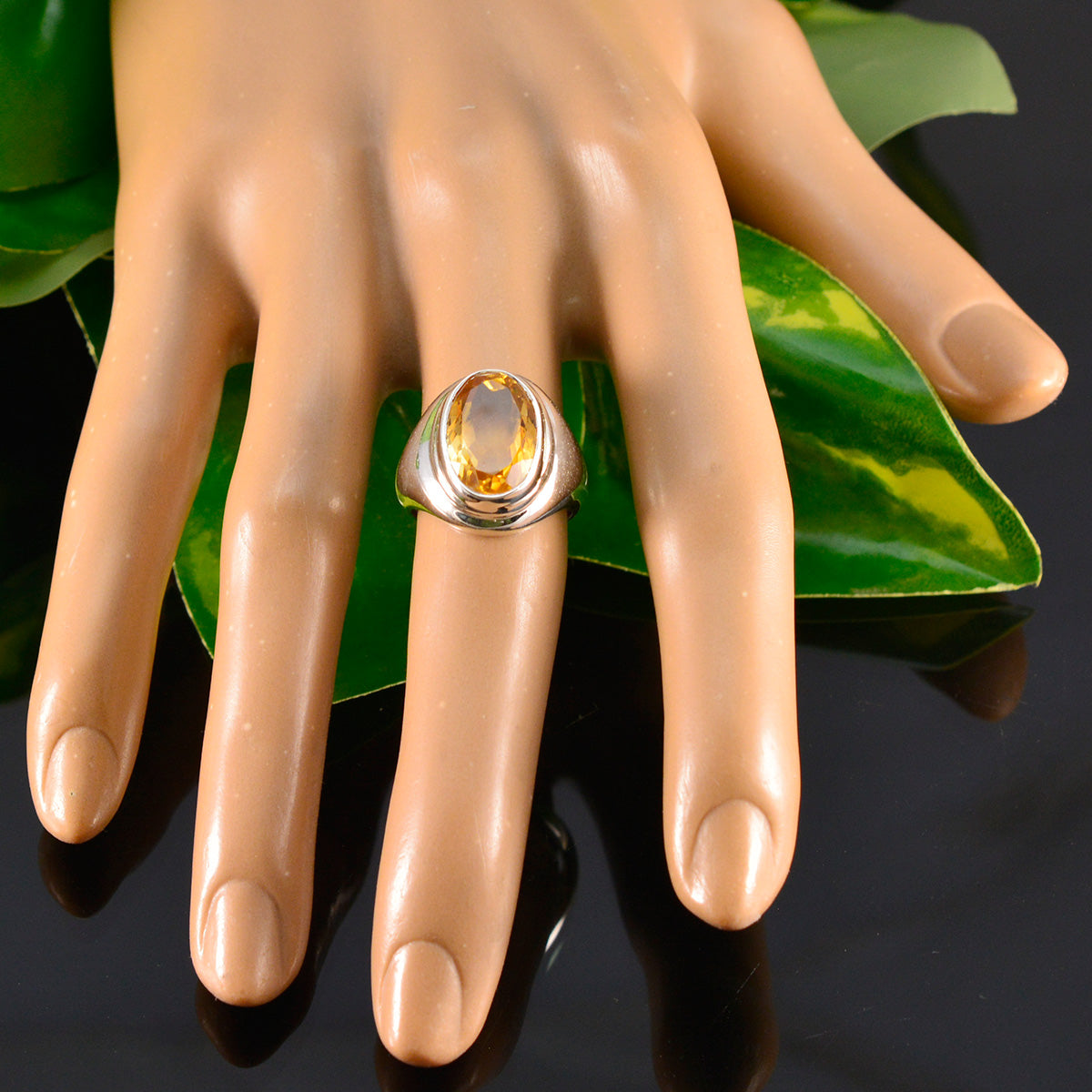 Citrine Solitaire German 925 Silver Yellow Gemstones Mid weight Luxurious Ring Jewellery