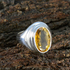 Citrine Solitaire German 925 Silver Yellow Gemstones Mid weight Luxurious Ring Jewellery