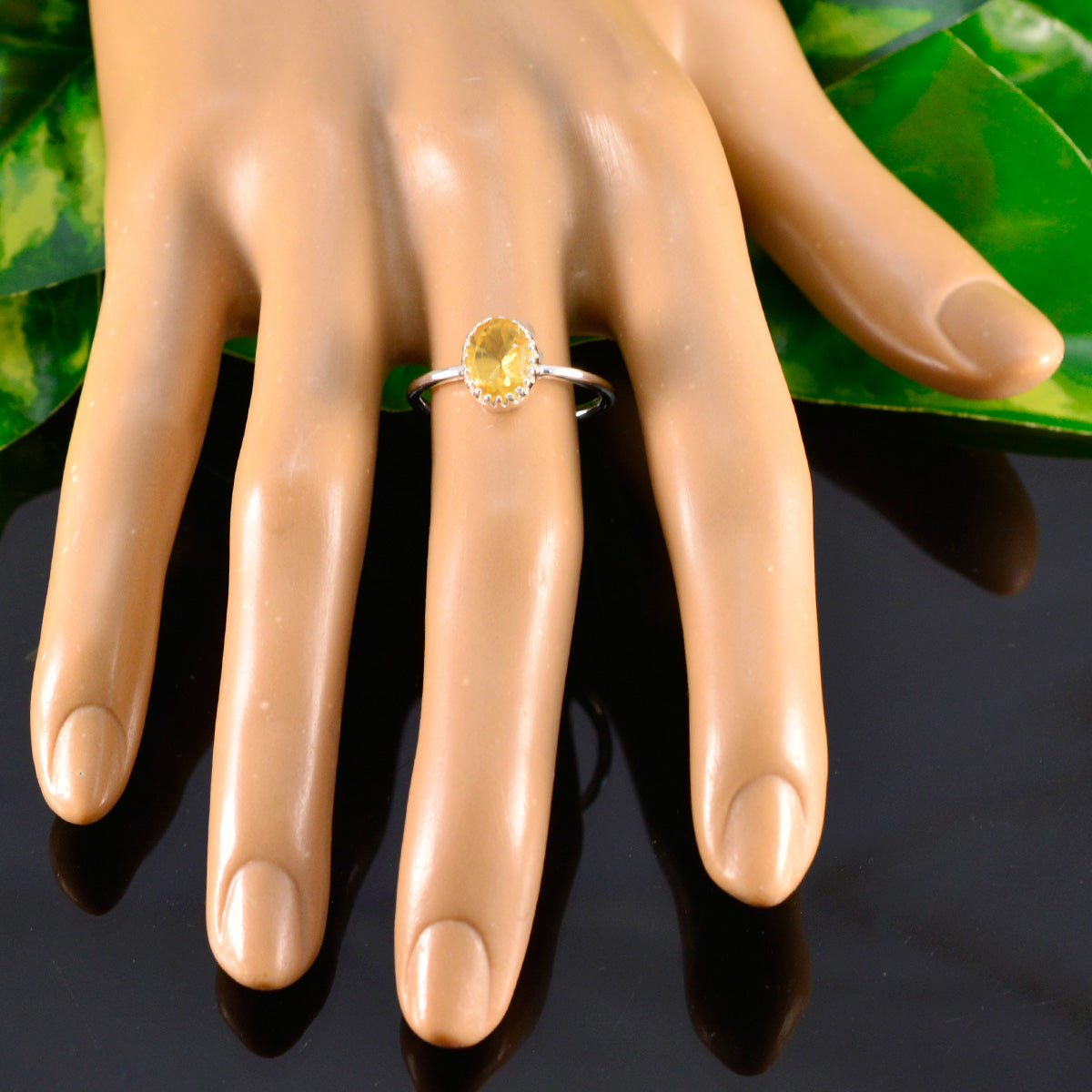 Citrine Solitaire Korean Silver Yellow Gems Delicate Sophisticated Ring Jewelry