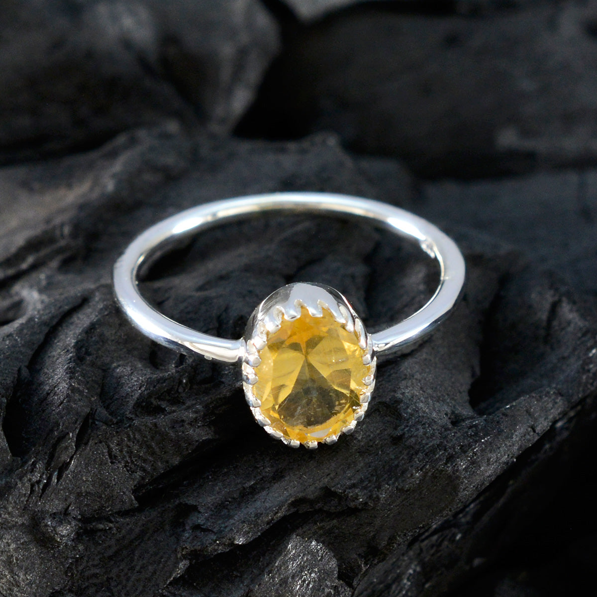 Citrine Solitaire Korean Silver Yellow Gems Delicate Sophisticated Ring Jewelry