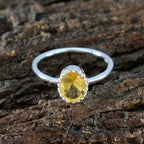 Citrine Solitaire Korean Silver Yellow Gems Delicate Sophisticated Ring Jewelry