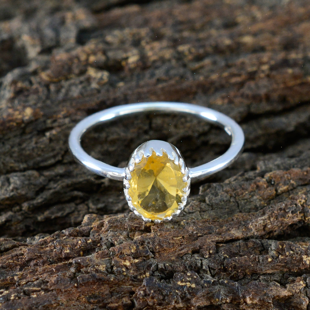 Citrine Solitaire Korean Silver Yellow Gems Delicate Sophisticated Ring Jewelry