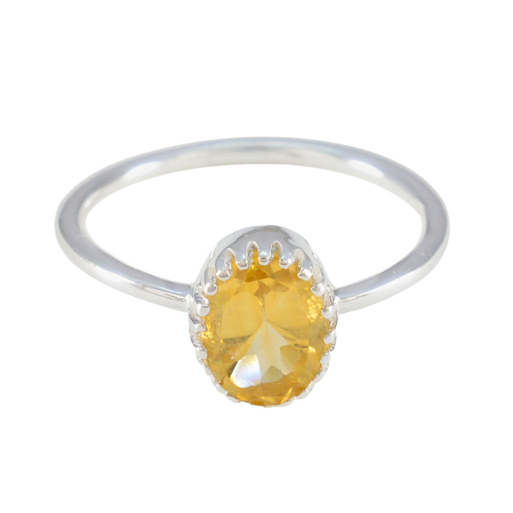 Citrine Solitaire Korean Silver Yellow Gems Delicate Sophisticated Ring Jewelry