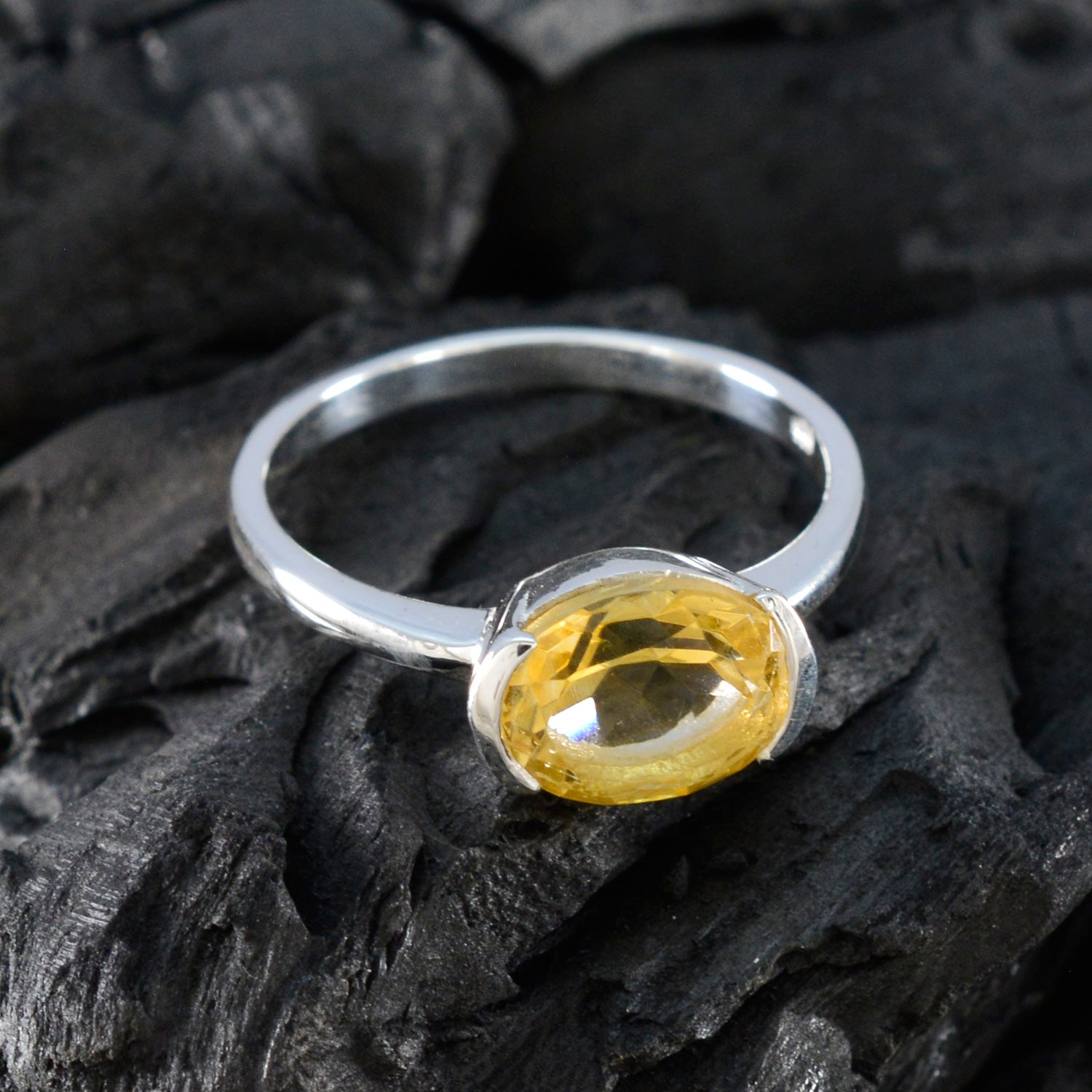 Citrine Solitaire American 925 Sterling Silver Yellow Gems Whisper thin Trendy Ring Jewellery