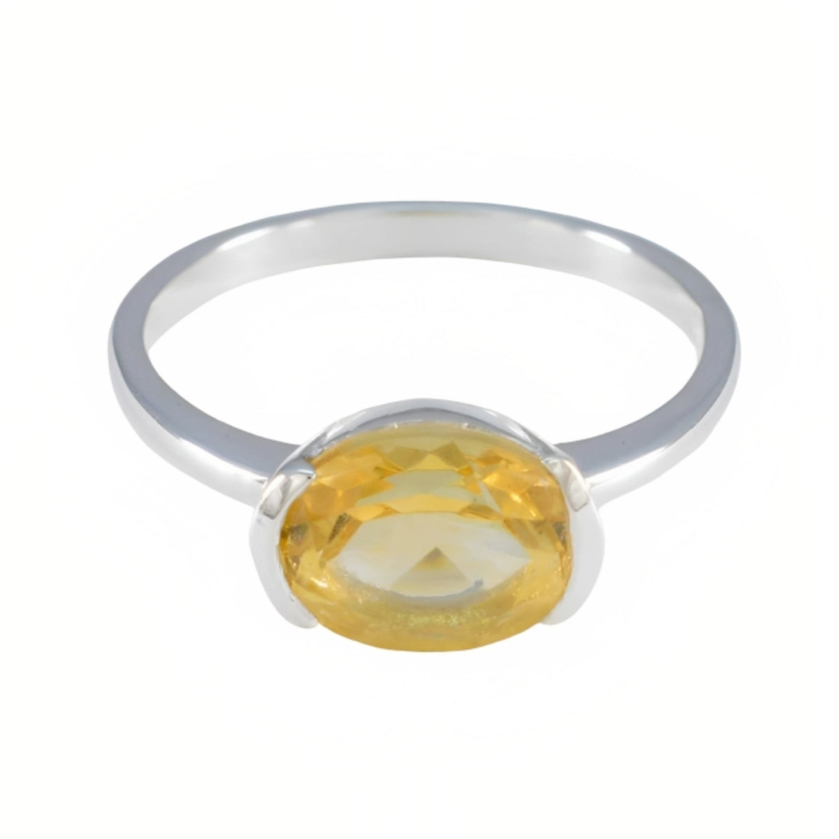 Citrine Solitaire American 925 Sterling Silver Yellow Gems Whisper thin Trendy Ring Jewellery メイン画像