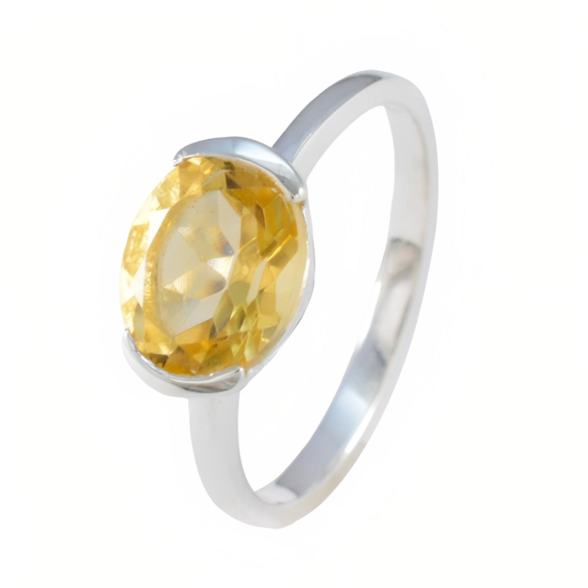 Citrine Solitaire American 925 Sterling Silver Yellow Gems Whisper thin Trendy Ring Jewellery