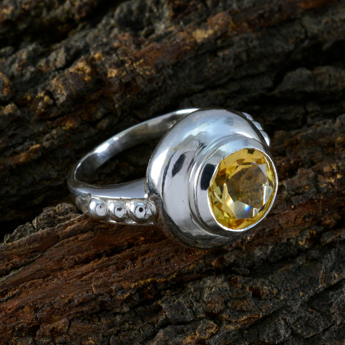 Citrine Solitaire French 925 Silver Yellow Gems Eye catching Fairytale Ring Jewelry