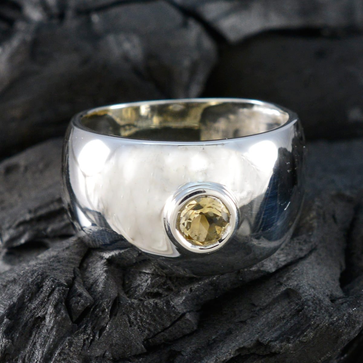 Citrine Solitaire Russian 92.5 Silver Yellow Gems Eye catching Modern Ring Jewelry