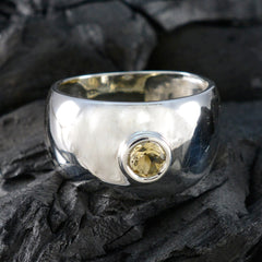 Citrine Solitaire Russian 92.5 Silver Yellow Gems Eye catching Modern Ring Jewelry