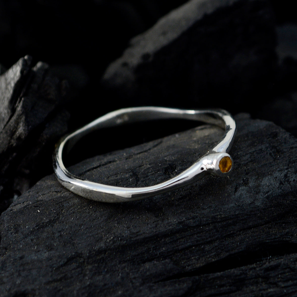 Citrine Solitaire Japanese 925 Sterling Silver Yellow Gemstone Delicate Modern Ring Jewelry