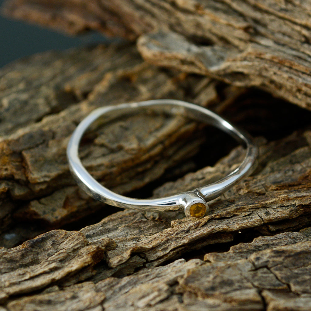 Citrine Solitaire Japanese 925 Sterling Silver Yellow Gemstone Delicate Modern Ring Jewelry