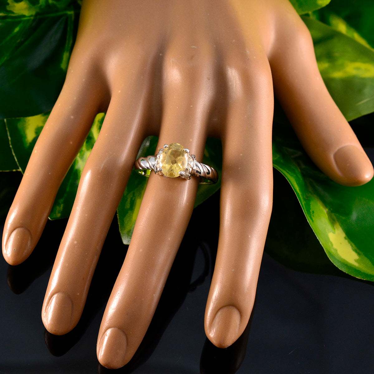 Citrine Solitaire German 925 Sterling Silver Yellow Gemstone Slim Modern Ring Jewelry