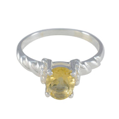 Citrine Solitaire German 925 Sterling Silver Yellow Gemstone Slim Modern Ring Jewelry