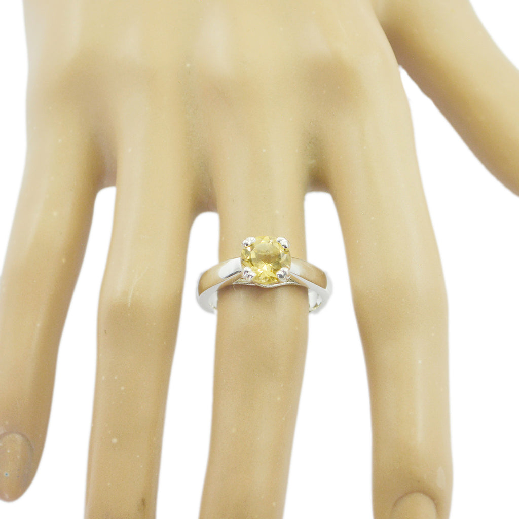 Citrine Solitaire African Silver Yellow Gemstone Tiny Luxurious Ring Jewellery