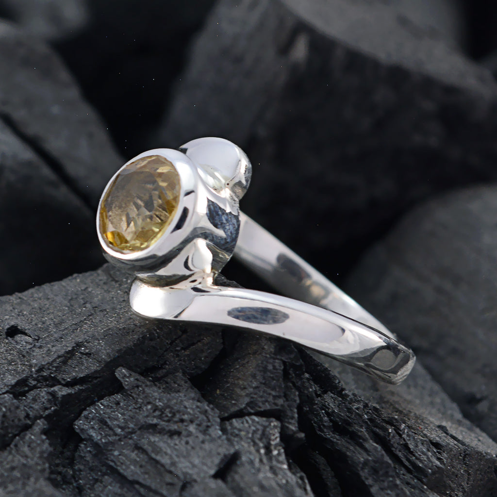 Citrine Solitaire Japanese Sterling Silver Yellow Gems Dainty Luxurious Ring Jewelry