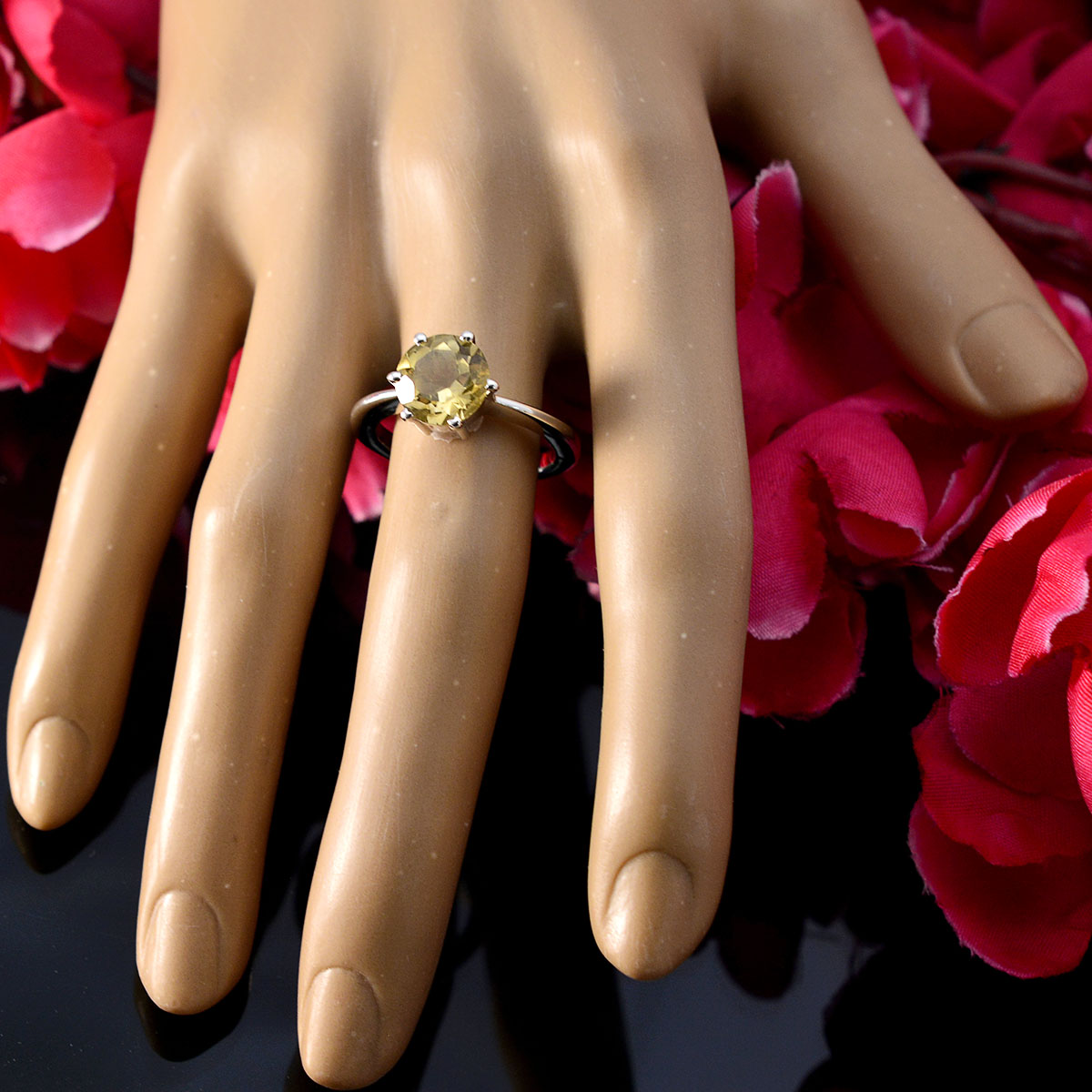 Citrine Solitaire Moroccan 925 Sterling Silver Yellow Gemstones Slim Trendy Ring Jewellery