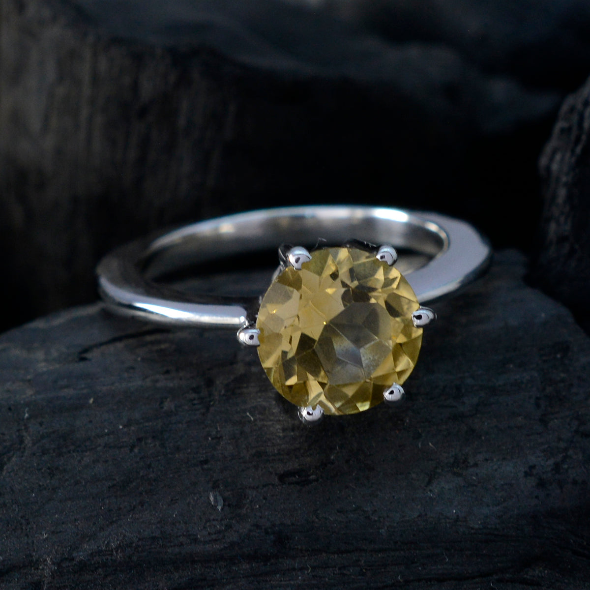 Citrine Solitaire Moroccan 925 Sterling Silver Yellow Gemstones Slim Trendy Ring Jewellery