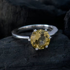 Citrine Solitaire Moroccan 925 Sterling Silver Yellow Gemstones Slim Trendy Ring Jewellery