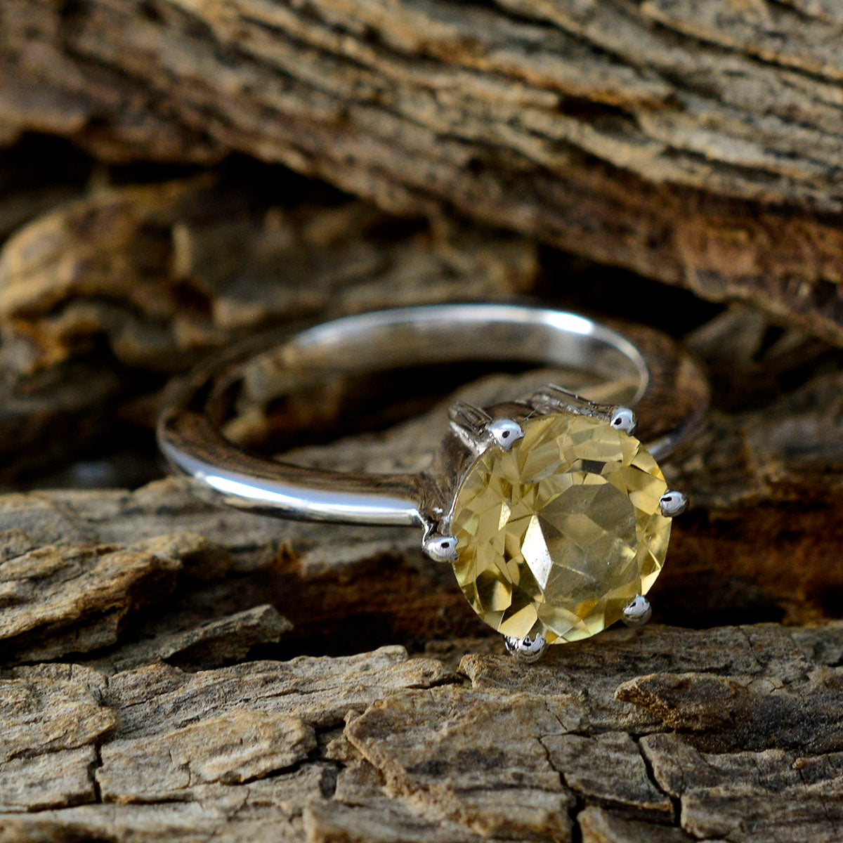 Citrine Solitaire Moroccan 925 Sterling Silver Yellow Gemstones Slim Trendy Ring Jewellery
