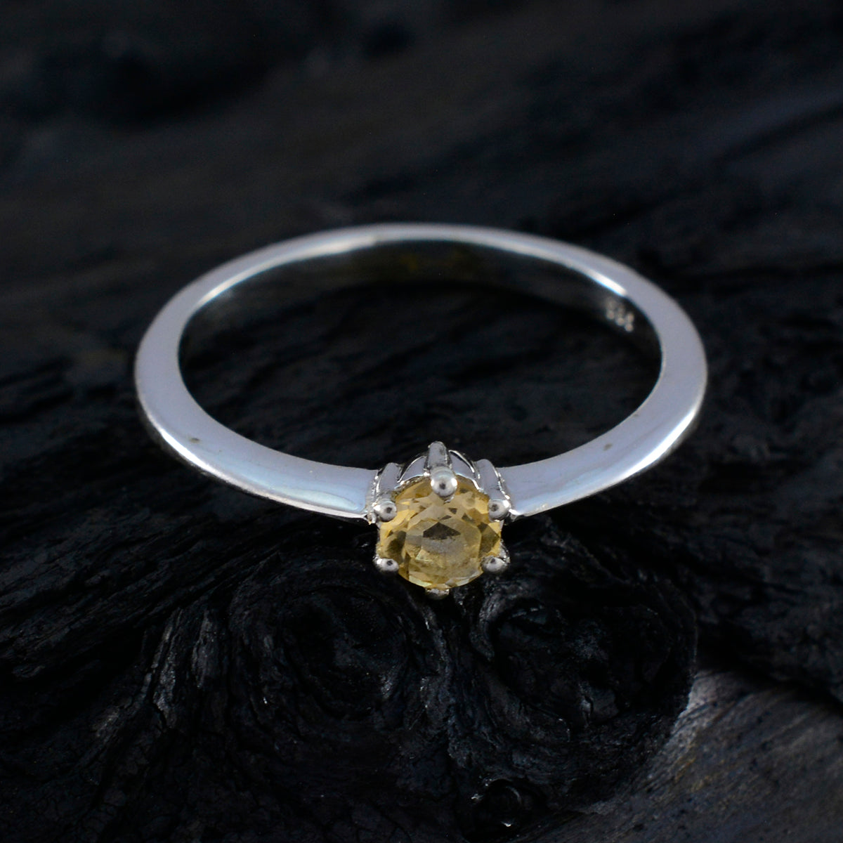 Citrine Solitaire Turkish 925 Sterling Silver Yellow Gems Elegant  Modern Ring Jewellery