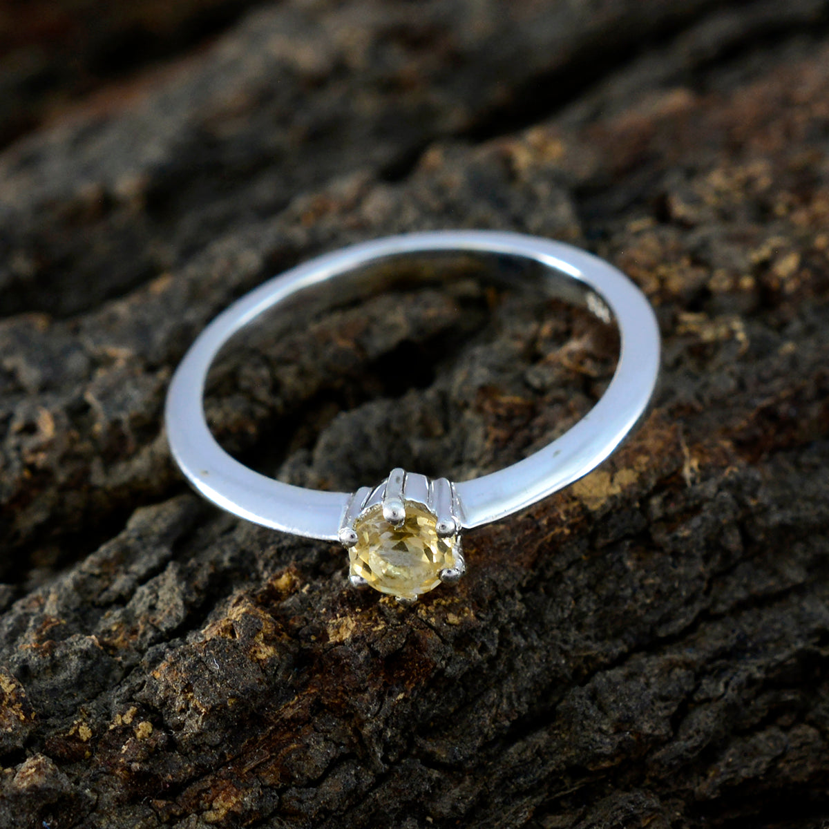 Citrine Solitaire Turkish 925 Sterling Silver Yellow Gems Elegant  Modern Ring Jewellery