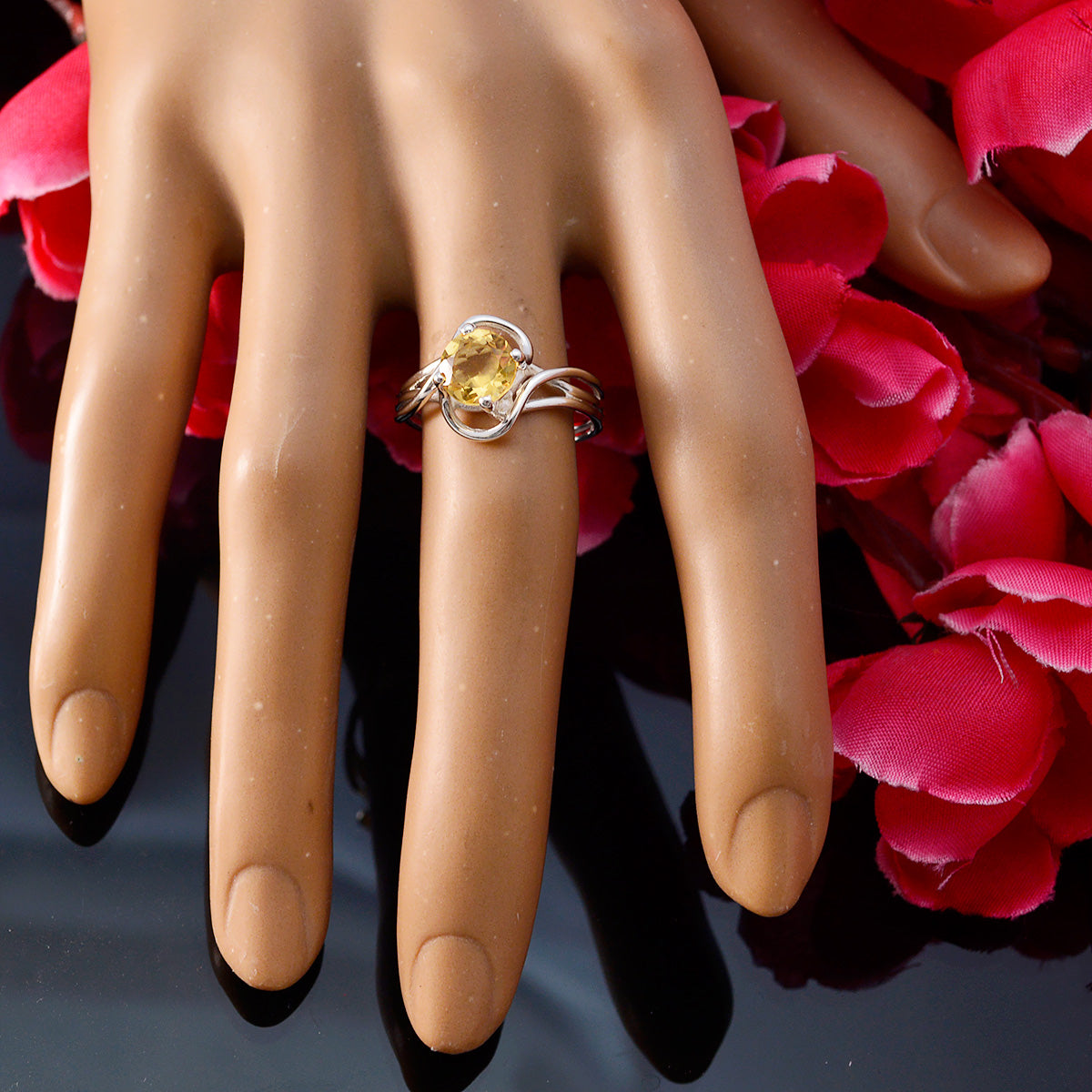 Citrine Solitaire Turkish 92.5 Silver Yellow Gems Delicate Feminine Ring Jewellery