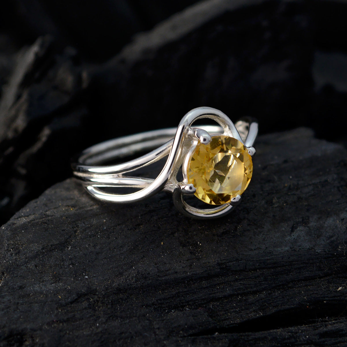 Citrine Solitaire Turkish 92.5 Silver Yellow Gems Delicate Feminine Ring Jewellery