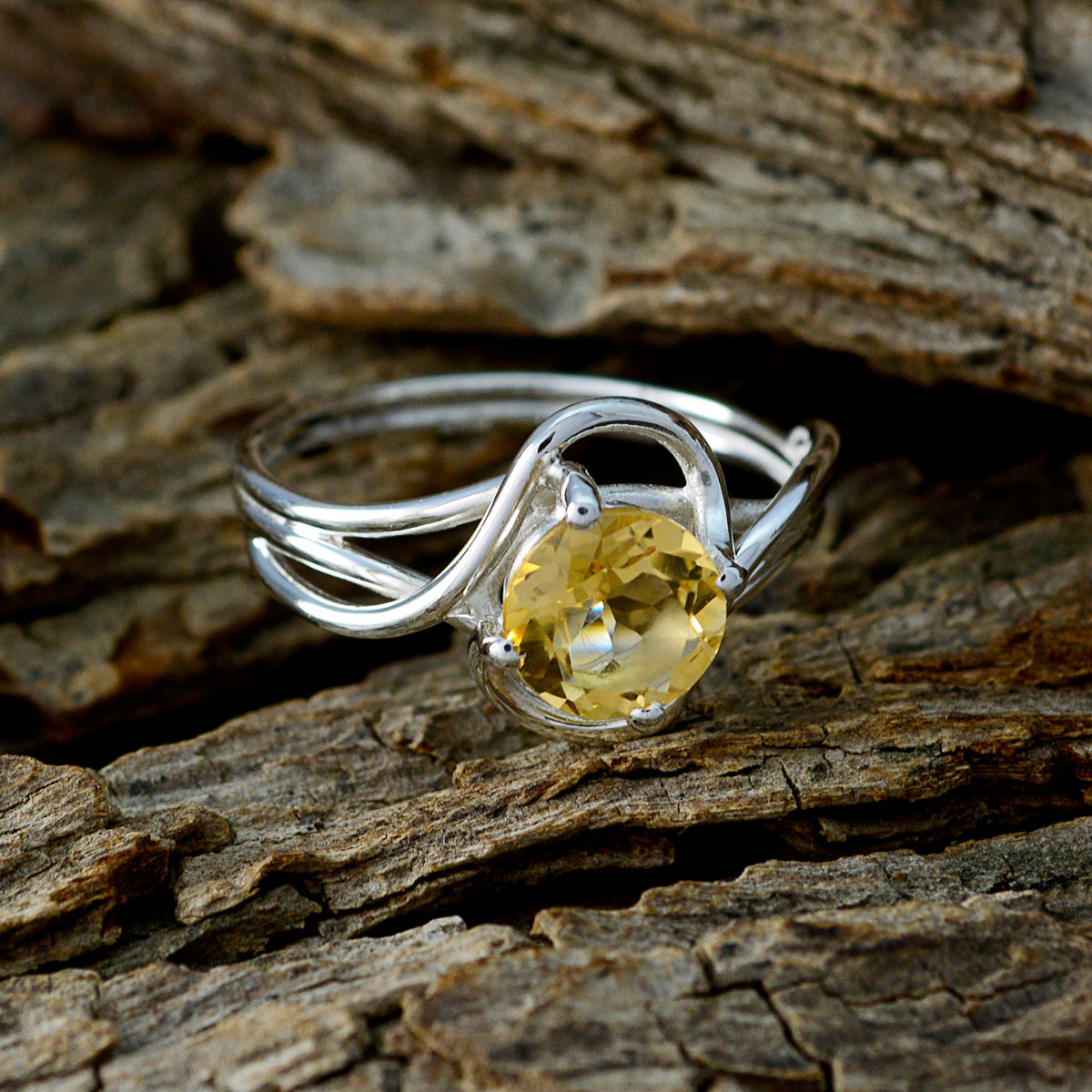 Citrine Solitaire Turkish 92.5 Silver Yellow Gems Delicate Feminine Ring Jewellery
