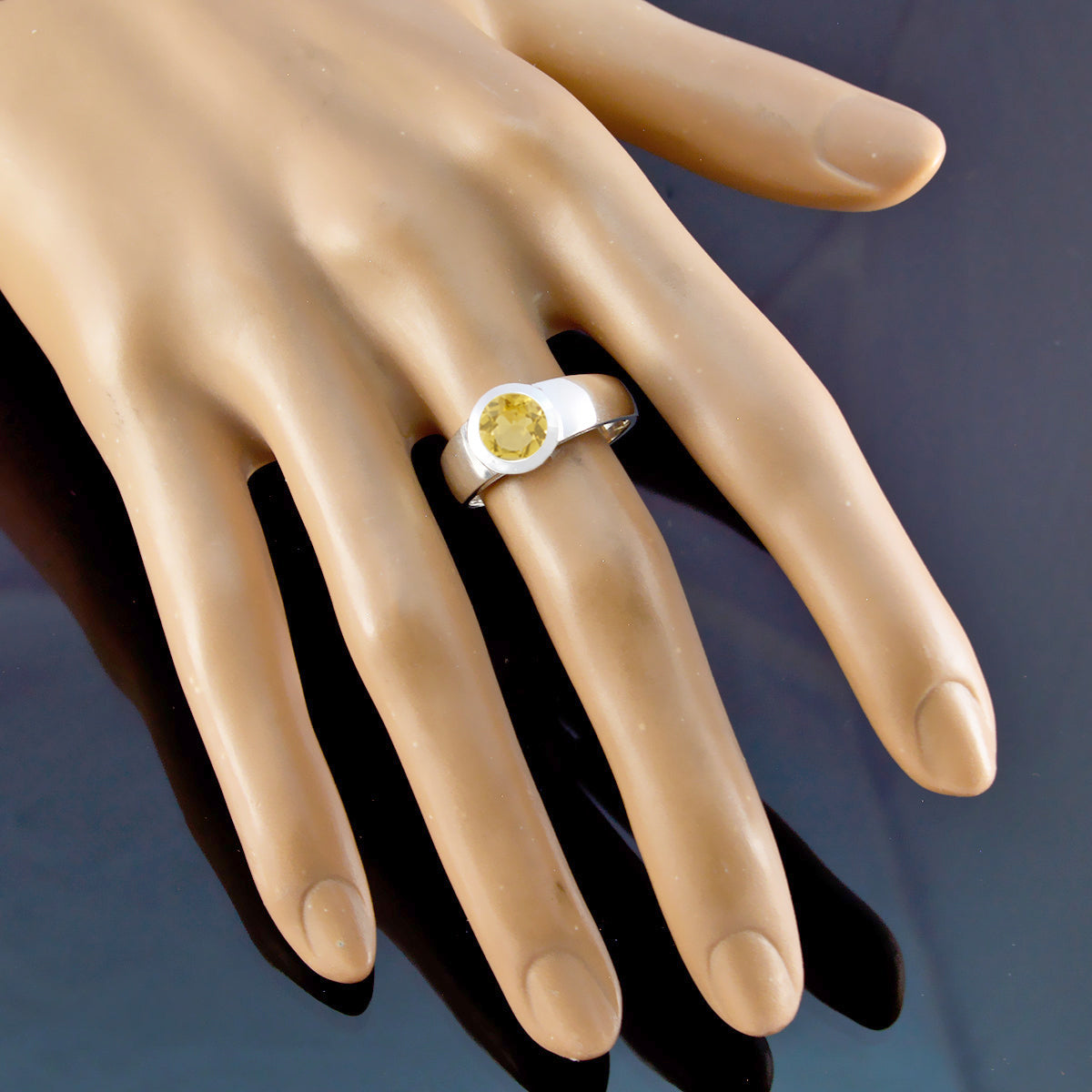 Citrine Solitaire Indian 925 Silver Yellow Gemstone Slim Contemporary Ring Jewelry
