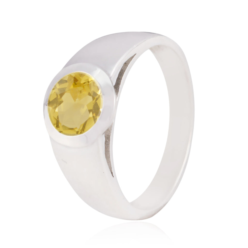 Citrine Solitaire Indian 925 Silver Yellow Gemstone Slim Contemporary Ring Jewelry