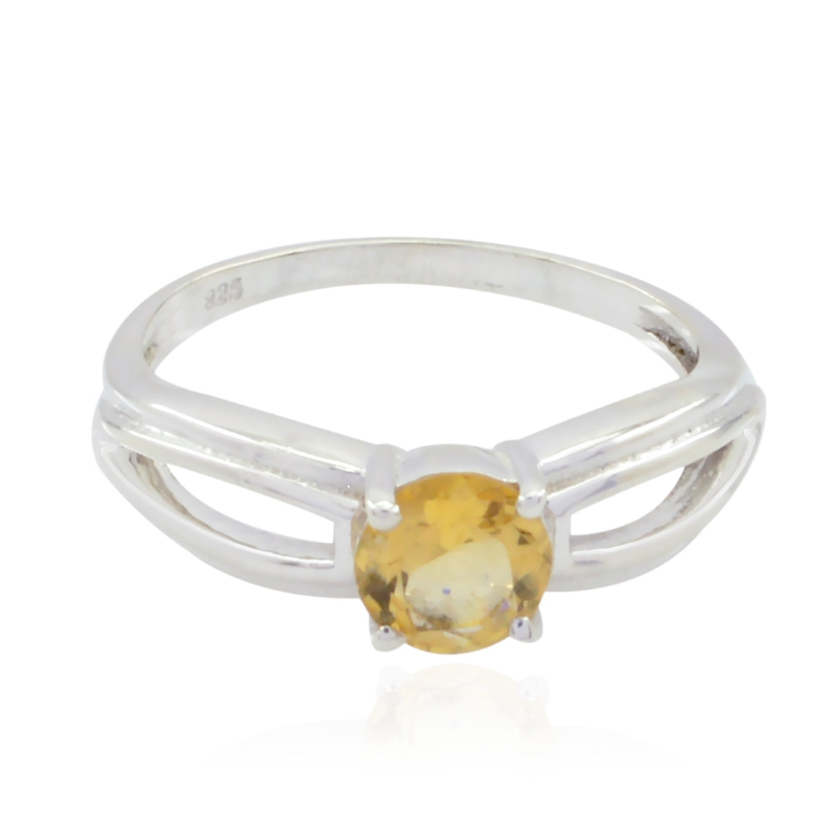 Citrine Solitaire American Silver Yellow Gemstone Dainty Contemporary Ring Jewelry
