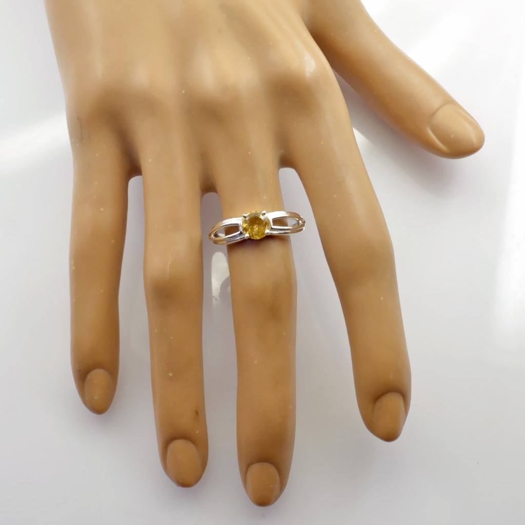 Citrine Solitaire American Silver Yellow Gemstone Dainty Contemporary Ring Jewelry