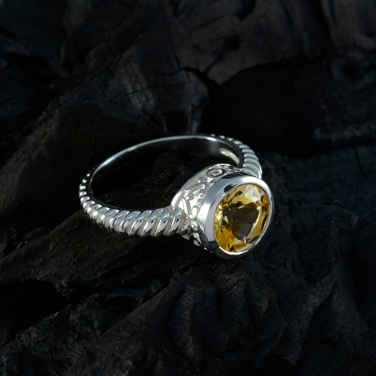 Citrine Solitaire French 925 Sterling Silver Yellow Gemstone Classic Fairytale Ring Jewelry