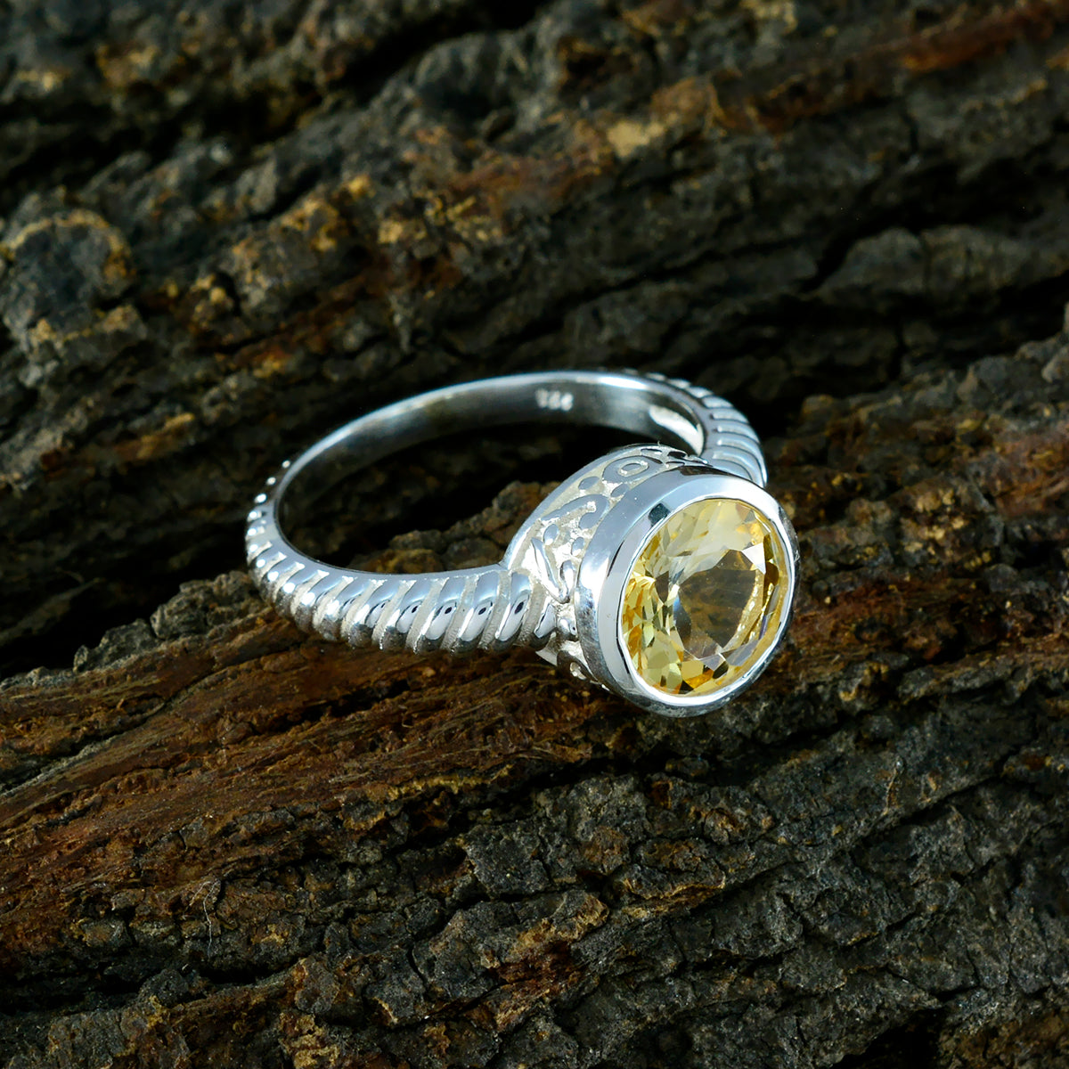 Citrine Solitaire French 925 Sterling Silver Yellow Gemstone Classic Fairytale Ring Jewelry