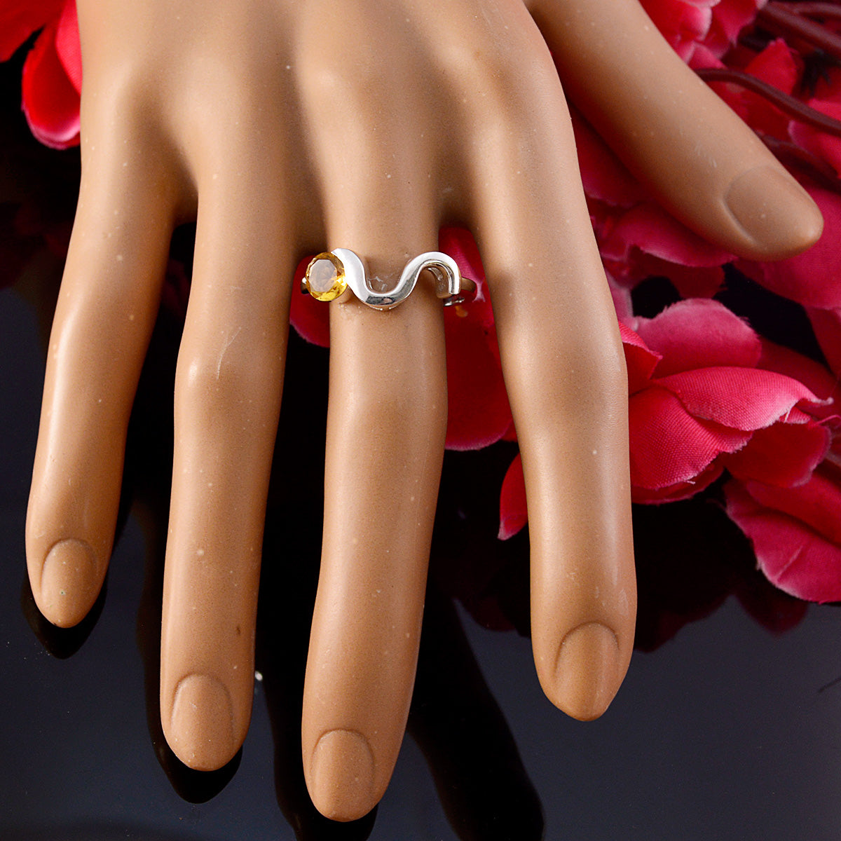 Citrine Solitaire Korean Sterling Silver Yellow Gemstones Whisper thin Fairytale Ring Jewellery