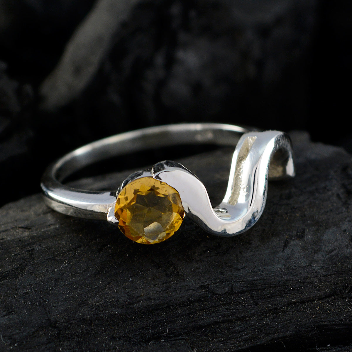 Citrine Solitaire Korean Sterling Silver Yellow Gemstones Whisper thin Fairytale Ring Jewellery