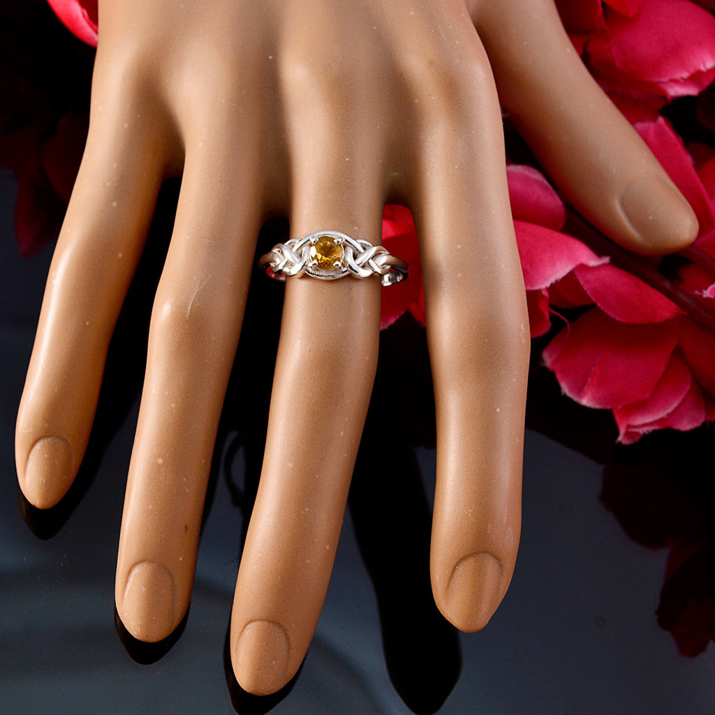 Citrine Solitaire American Sterling Silver Yellow Gemstones Dainty Graceful Ring Jewelry