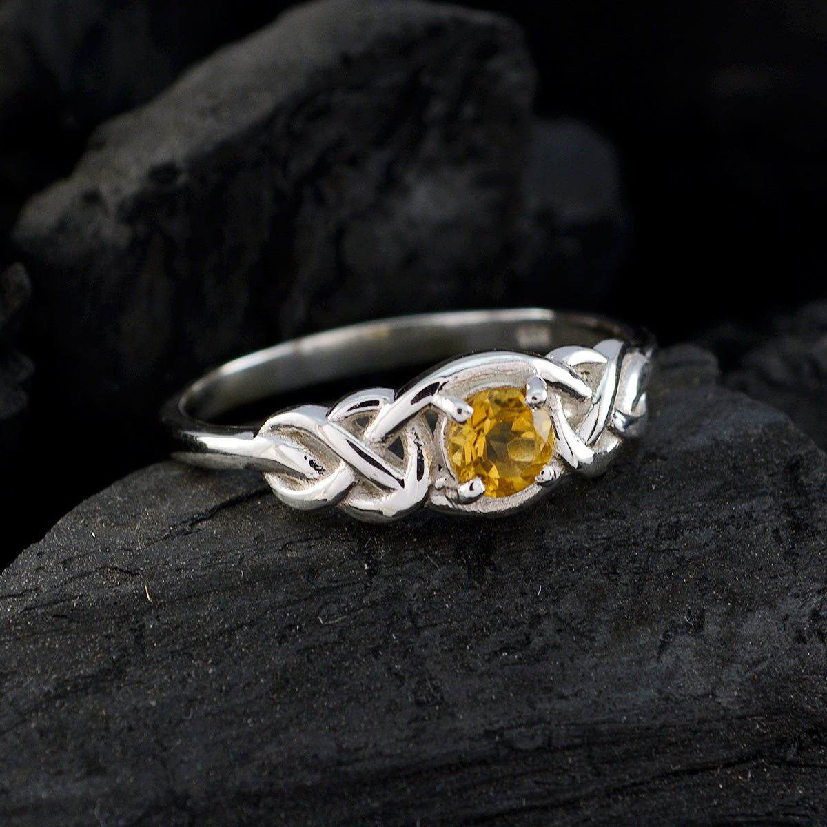 Citrine Solitaire American Sterling Silver Yellow Gemstones Dainty Graceful Ring Jewelry