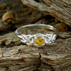 Citrine Solitaire American Sterling Silver Yellow Gemstones Dainty Graceful Ring Jewelry