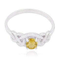 Citrine Solitaire American Sterling Silver Yellow Gemstones Dainty Graceful Ring Jewelry
