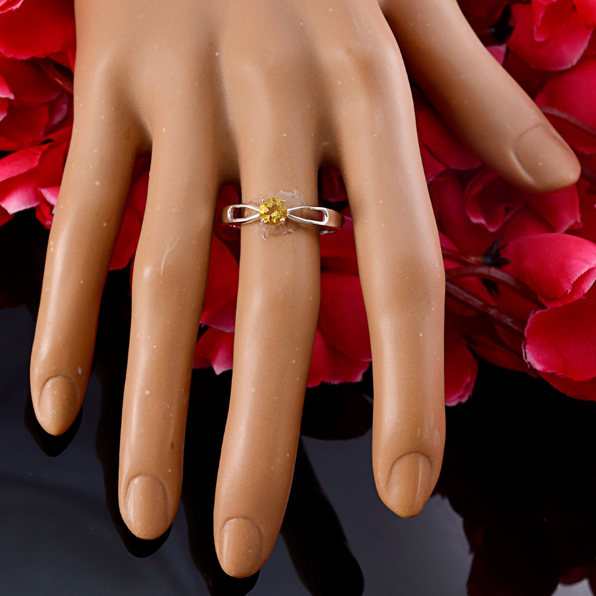 Citrine Solitaire American 92.5 Silver Yellow Gems Delicate Graceful Ring Jewellery