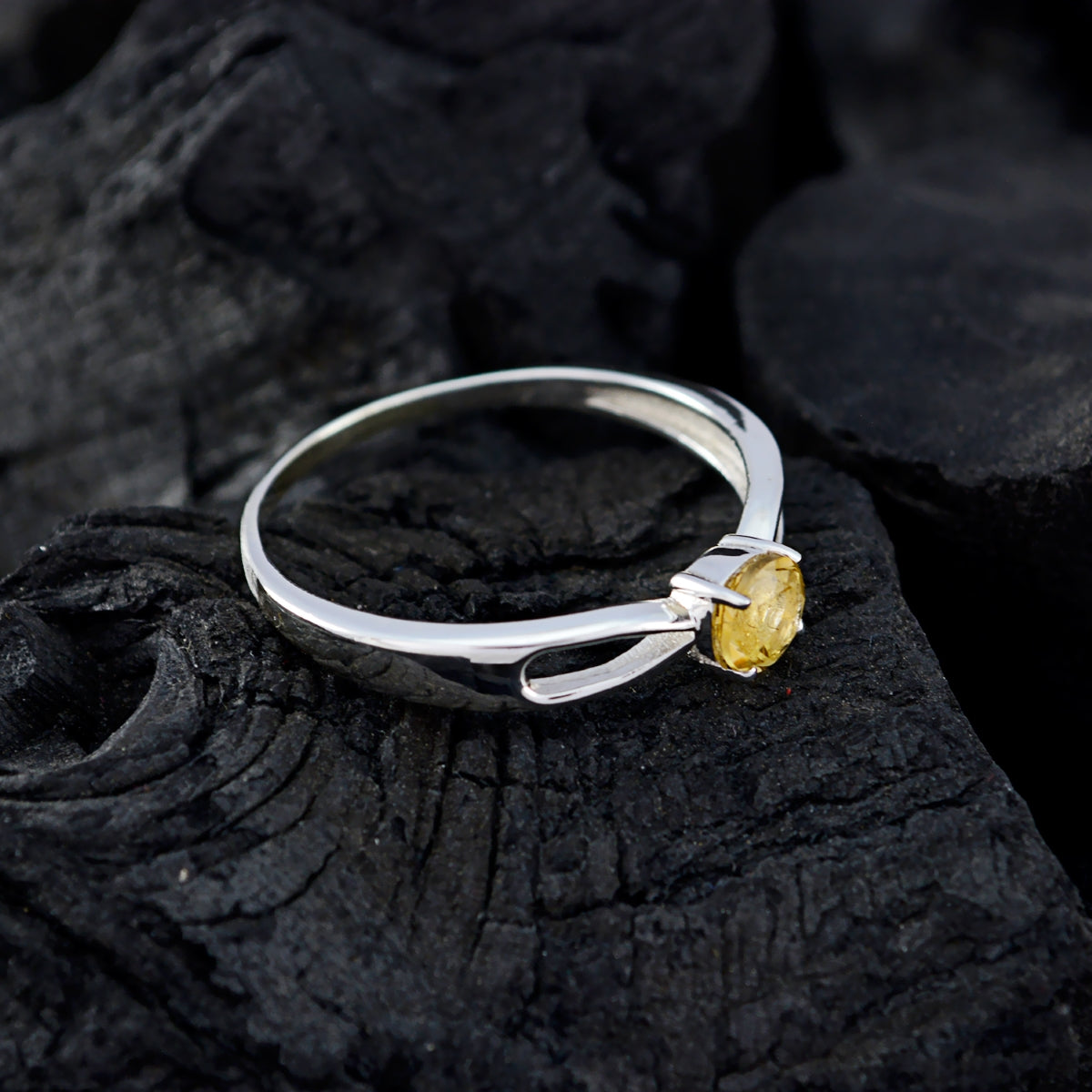 Citrine Solitaire American 92.5 Silver Yellow Gems Delicate Graceful Ring Jewellery