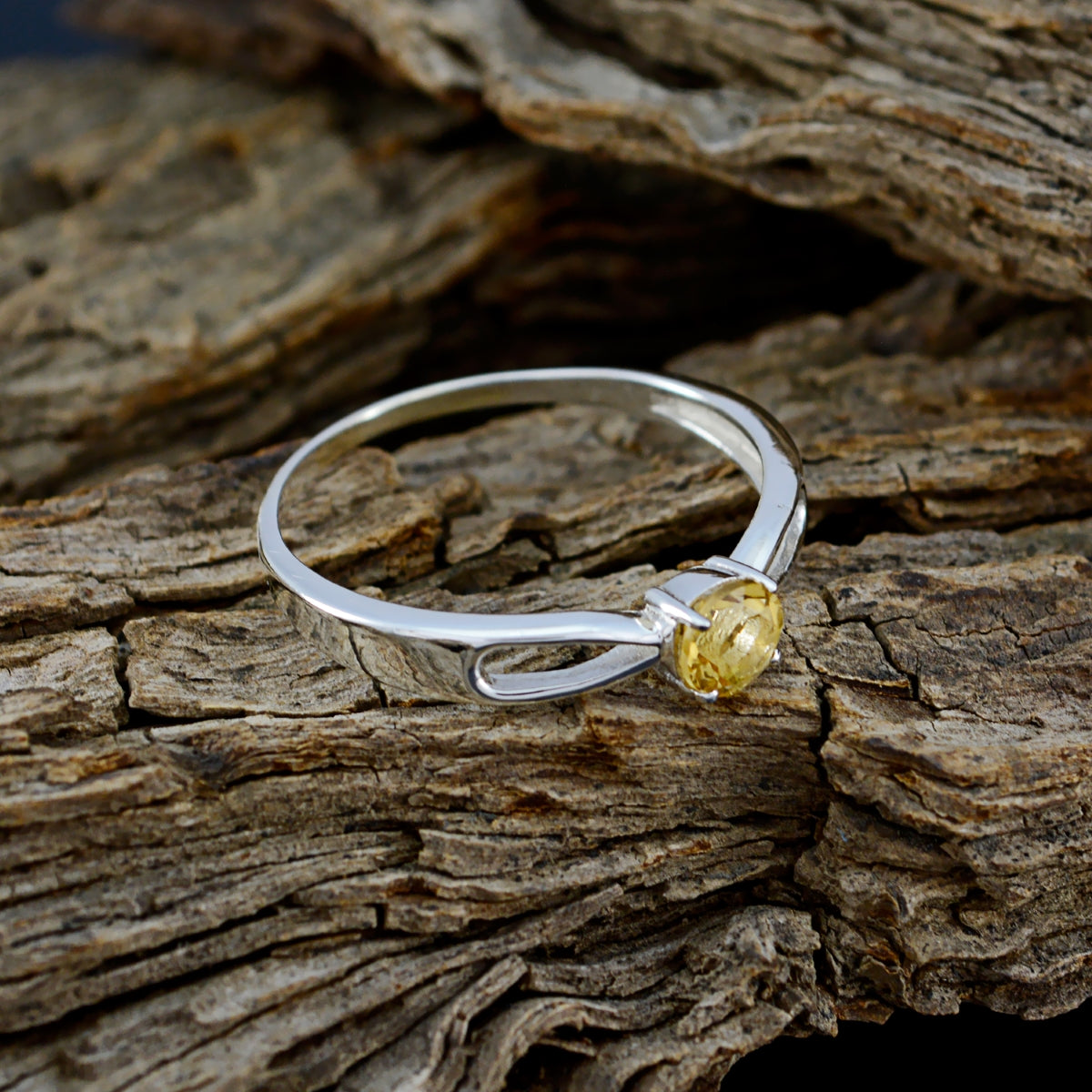 Citrine Solitaire American 92.5 Silver Yellow Gems Delicate Graceful Ring Jewellery