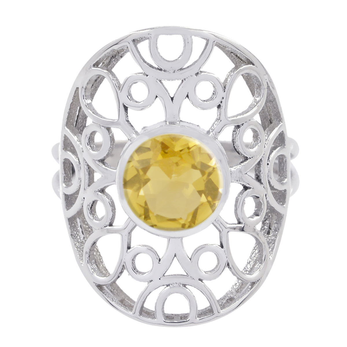 Citrine Solitaire Middle Eastern Sterling Silver Yellow Gems Classic Filigree Ring Jewelry
